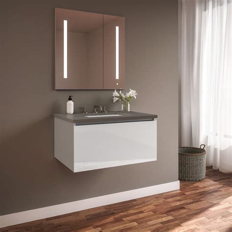 Wall mounted bathroom vanities give your bathroom a modern look, while creating the illusion of a bigger space. Robern Curated Cartesian 24" Wall-Mounted Single Bathroom ...
