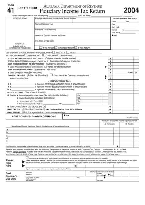 Fillable Form 41 Fiduciary Income Tax Return Alabama Department Of