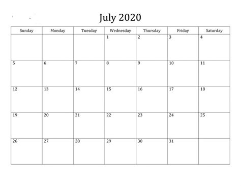 Free July 2020 Calendar Printable In Pdf Word And Excel