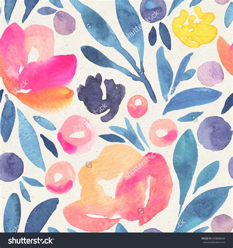 Seamless Watercolor Floral Pattern On Paper Texture Botanical