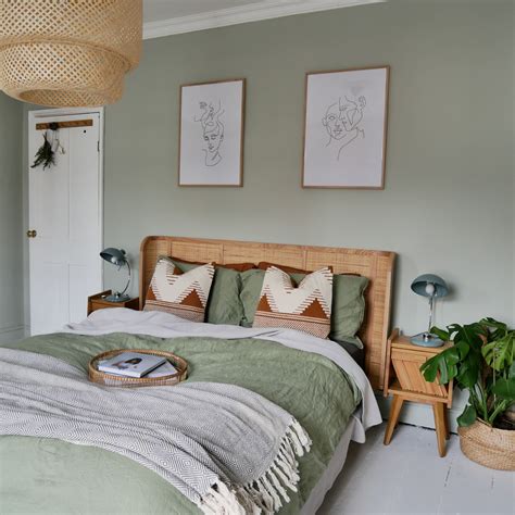 This room have a gorgeous glow to it thanks to that large window and light sage colored walls. Boho Bedroom Ideas in 2020 | Green bedroom walls, Bedroom interior, Sage green bedroom
