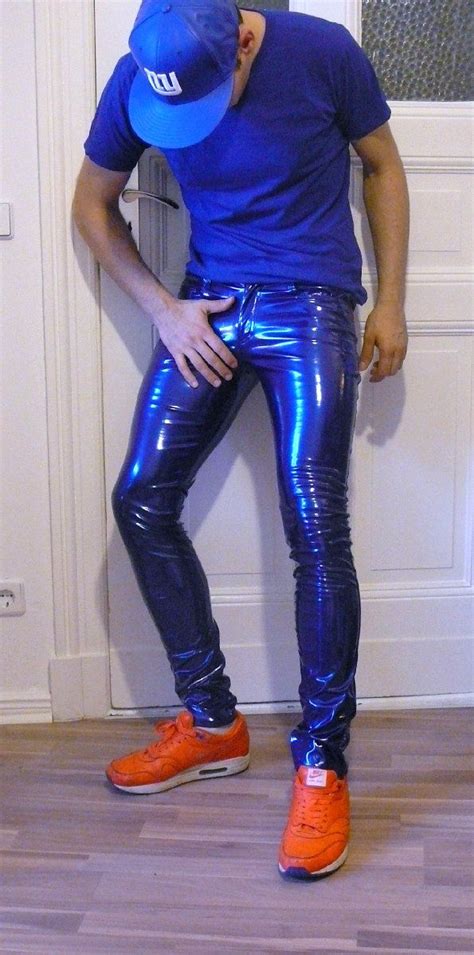 Tight Shiny Blue Pants Mens Leather Pants Leather Jeans Skinny