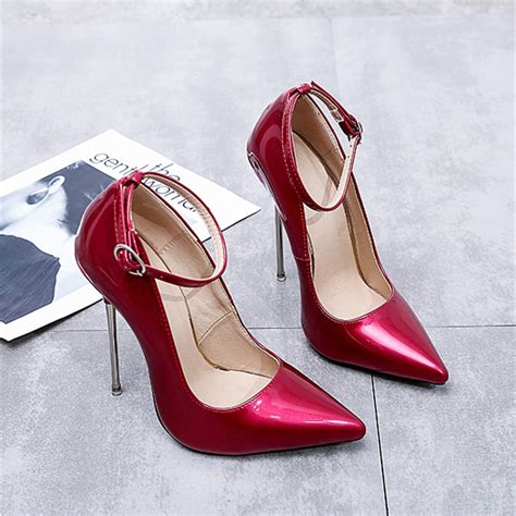 Pumps Women Shoes Red High Heels Patent Leather Sexy Metal Stiletto