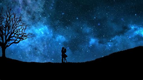 Lovers On A Starry Night Sky Hd Wallpaper Background