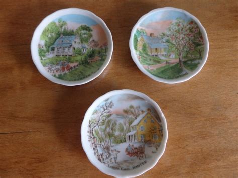 Vintage Currier And Ives Pin Dishes Four Seasons Collectible Etsy