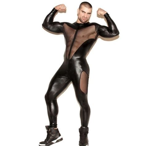 Gro Handel Latex Herren Wet Look Catsuit Kunstleder Mesh Jumpsuits