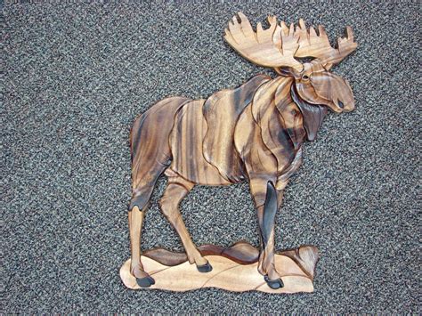 Large Solid Wood Intarsia Inlaid Moose Wall Picture Wall Hanging No