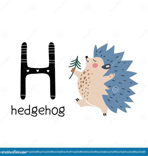 Children S Font Letter H Cute Cartoon Hedgehog Vector Illustration