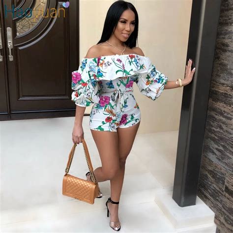 Haoyuan Ruffle Off Shoulder Sexy Playsuit Backless Summer Body Femme Boho Beach Overalls Bodycon