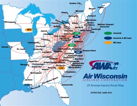 Us Airways Express Air Wisconsin Route Map