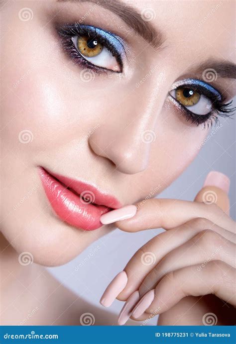 Beautiful Fashion Model With Bright Colorful Make Up Perfect Fresh