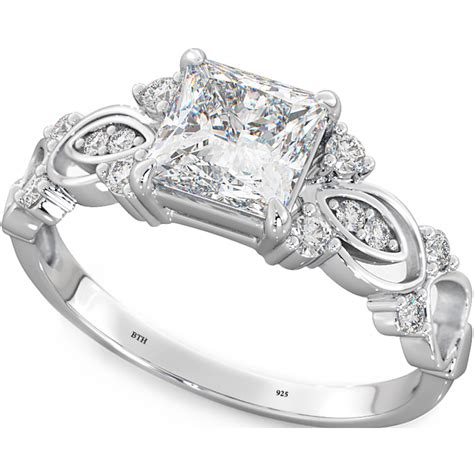 925 Sterling Silver Princess Cut Unique Solitaire Engagement Ring