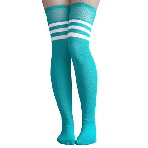 teal athletic striped knee highs