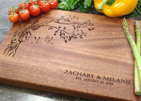 Personalized Engraved Cutting Board With Birdhouse Design For Wedding