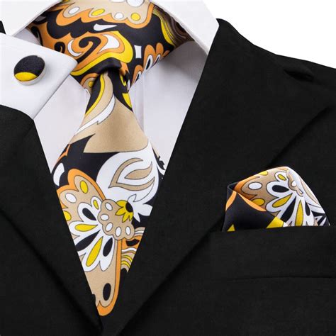 New Design Mens Ties Sets Fashion Print Tie Hanky Cufflinks 85cm
