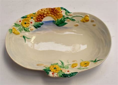 A Clarice Cliff Newport Pottery Oval Dish Moulded And Painted With