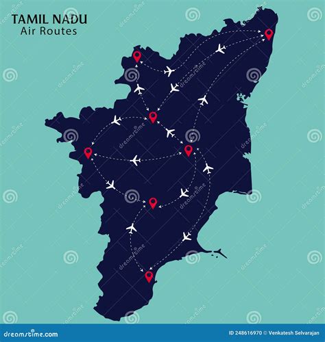 Tamil Nadu Air Route Links In The Tamilnadu Stock Vector Illustration
