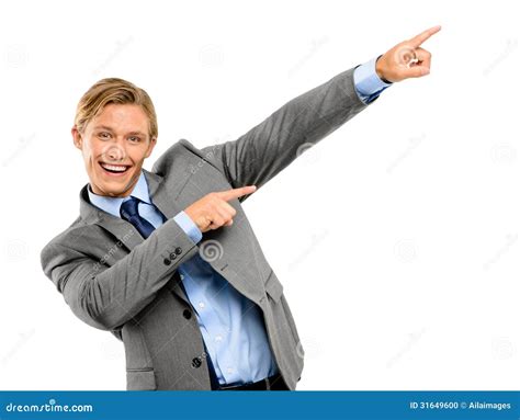 Happy Businessman Pointing Isolated On White Background Stock Photo