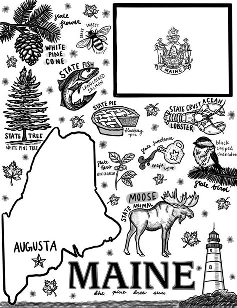 Maine Coloring Page Etsy