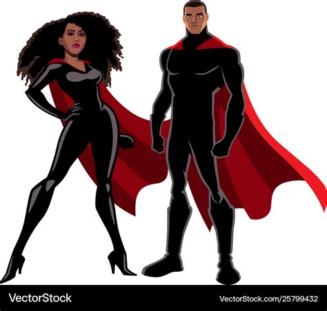 Superhero Couple Black On White Royalty Free Vector Image