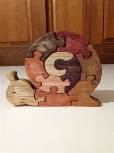 Wooden Snail Scroll Saw Puzzle Handmade 10 Pieces Stained In