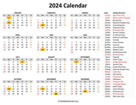 2024 Calendar Printable With Holidays