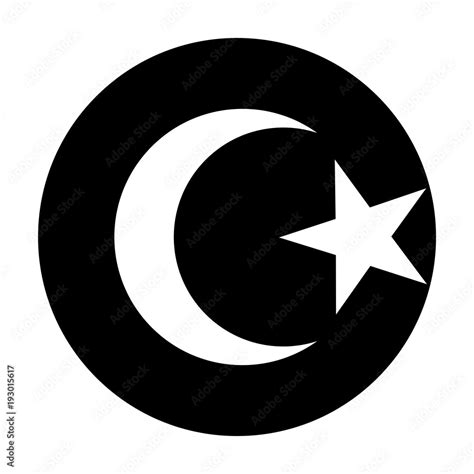 Symbol Of Islam White Crescent And A Star On Circular Black Background