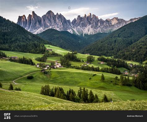 Dolomites Mountains And Village In South Tyrol Italy
