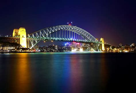 787985 Australia Rivers Bridges Sydney Night Street Lights Rare