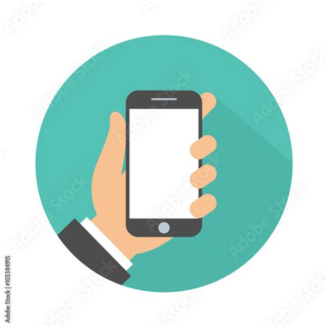 Mobile Phone In Hand Icon Hand Holding Smartphone Flat Design Stock