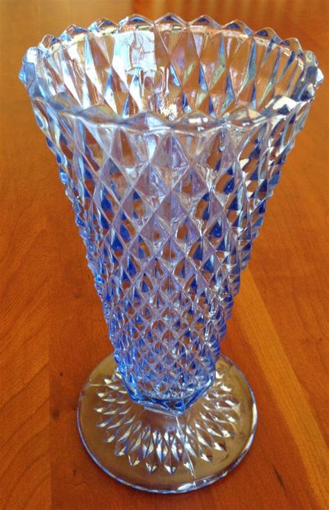 Vintage Blue Indiana Glass Co Diamond Point Pattern Vase I Have It Love It Indiana Glass