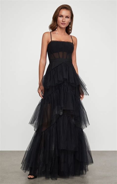 Oly Tiered Ruffle Tulle Gown Black In 2020 Tiered Prom Dress Tulle