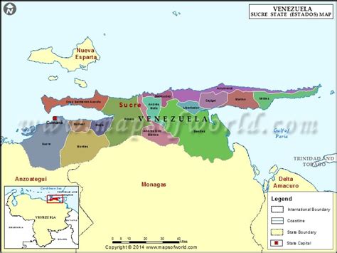 Sucre Map Map Of Sucre State Estado Venezuela