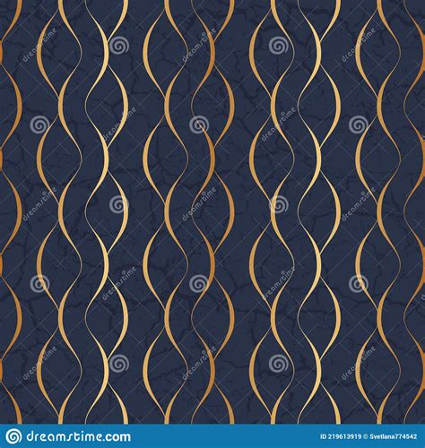 Marble Seamless Pattern Gold Wavy Line Golden Stripes Twist On Blue