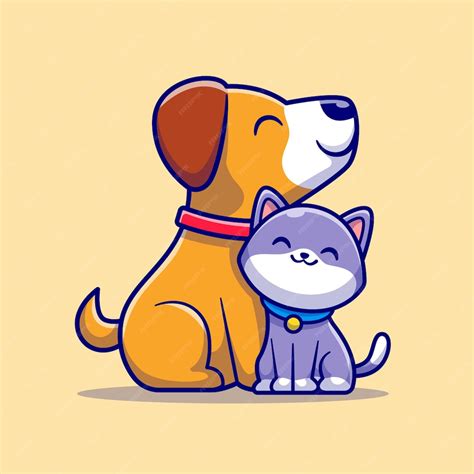 Lindo Perro Y Gato Amigo Dibujos Animados Vector Icono Ilustración
