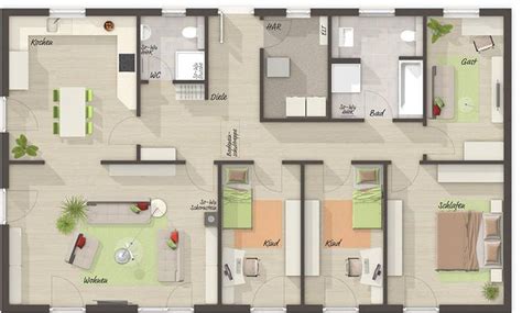 Der bungalow vereint alle wohnräume auf einer ebene im erdgeschoss. Der Bungalow 100 - Grundriss - Ihr Fertighaus von Town ...