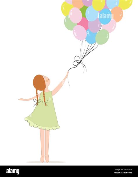 Little Girl Holding Colorful Balloons Vector Stock Vector Image And Art