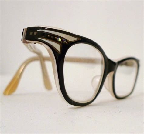 Swank Black Horn Rimmed Rhinestone Cat Eye Eyeglass Frames Etsy Horn Rimmed Vintage Eyewear
