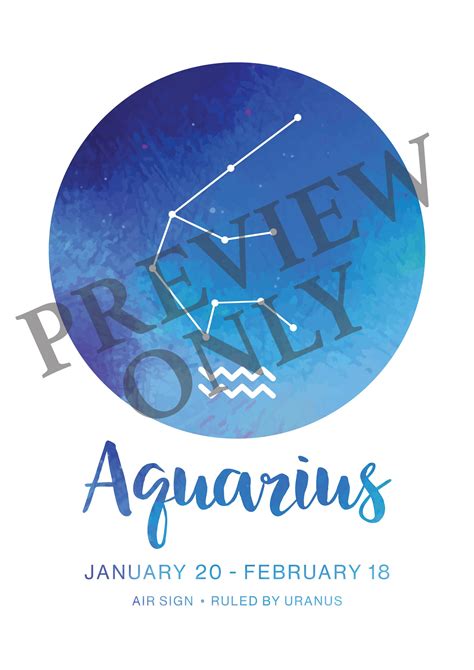 Aquarius Horoscope Art Print Water Bearer Symbol Etsy