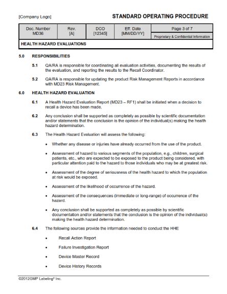 Health Hazards Evaluations Sop Template Md36 Gmp Qsr And Iso Comp