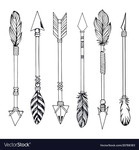 Tribal Indian Arrow Set Ethnic Hand Drawn Vector Image