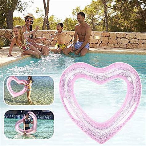 Heysplash Inflatable Swim Rings With Glitter Heart Shaped Summer Swimming Pool Float Loungers