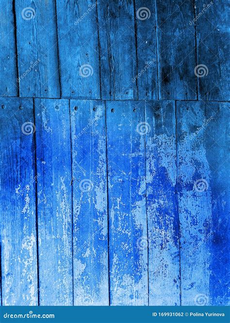 Old Shabby Wooden Planks With Cracked Blue Color Paint Rural Country