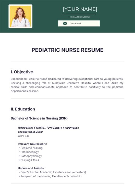 Free Pediatric Nurse Resume Template Edit Online And Download