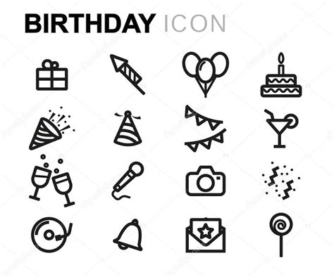 Vector Line Birthday Icons Set Stock Vector Image By ©skarin1 130442172