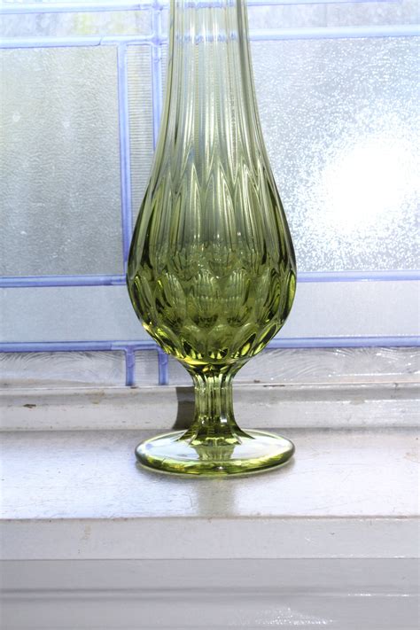 Large Green Swung Glass Vase 16 Vintage Mid Century Modern