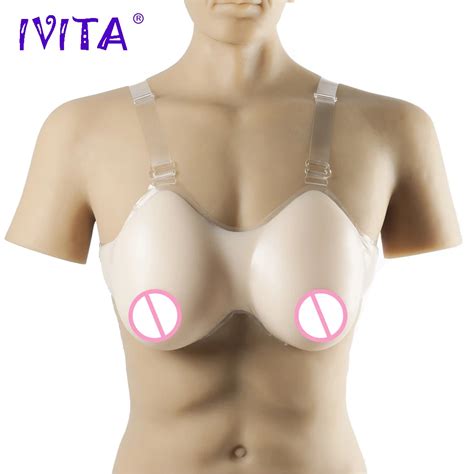 ivita 1800g beige silicone breasts with shoulder straps for transvestite drag queen breast