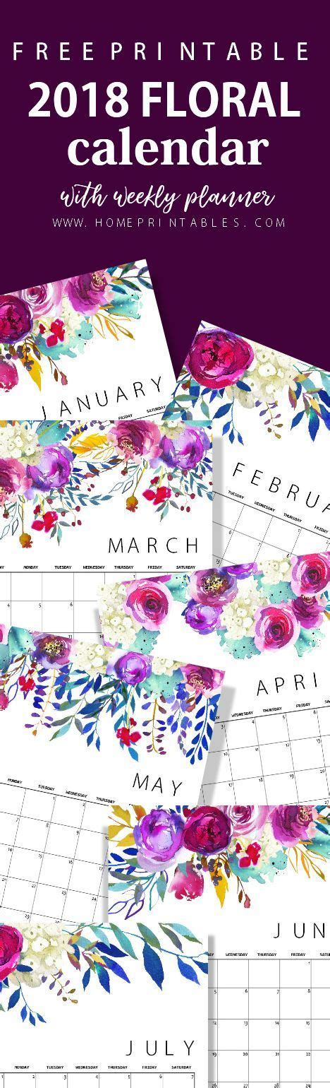 Free Printable Calendar 2018 In Beautiful Florals Free Printable