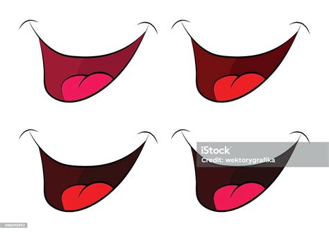 Set Senyum Kartun Mulut Bibir Dengan Gigi Dan Lidah Ilustrasi Stok