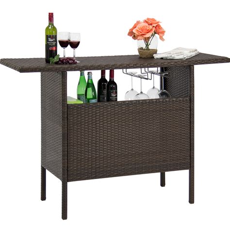 Best Choice Products Outdoor Patio Wicker Bar Counter Table W 2 Steel